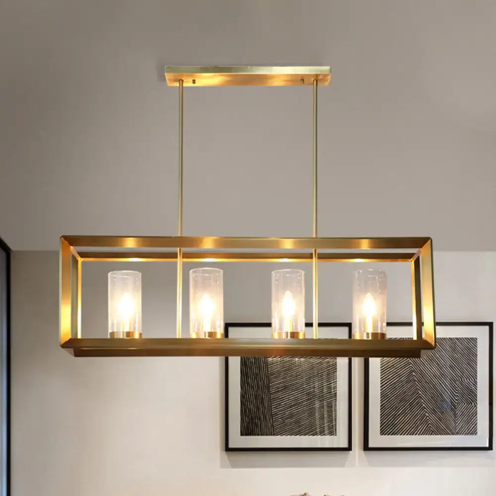 Decorbites™ colonial gold brass rectangular island ceiling light with clear glass candle-style bulbs 220v-240v 110v-120v