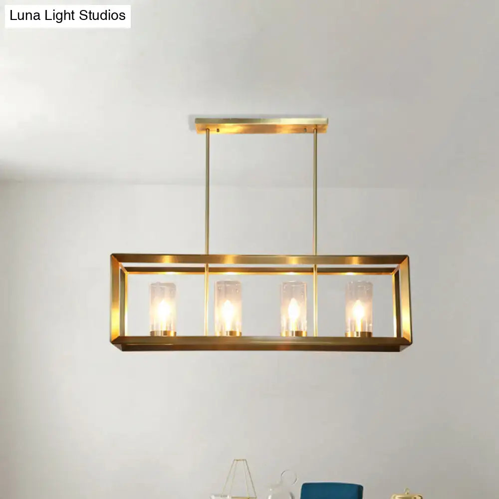 DecorBites colonial gold brass rectangular island ceiling light with clear glass candle bulbs 220v-240v 110v-120v