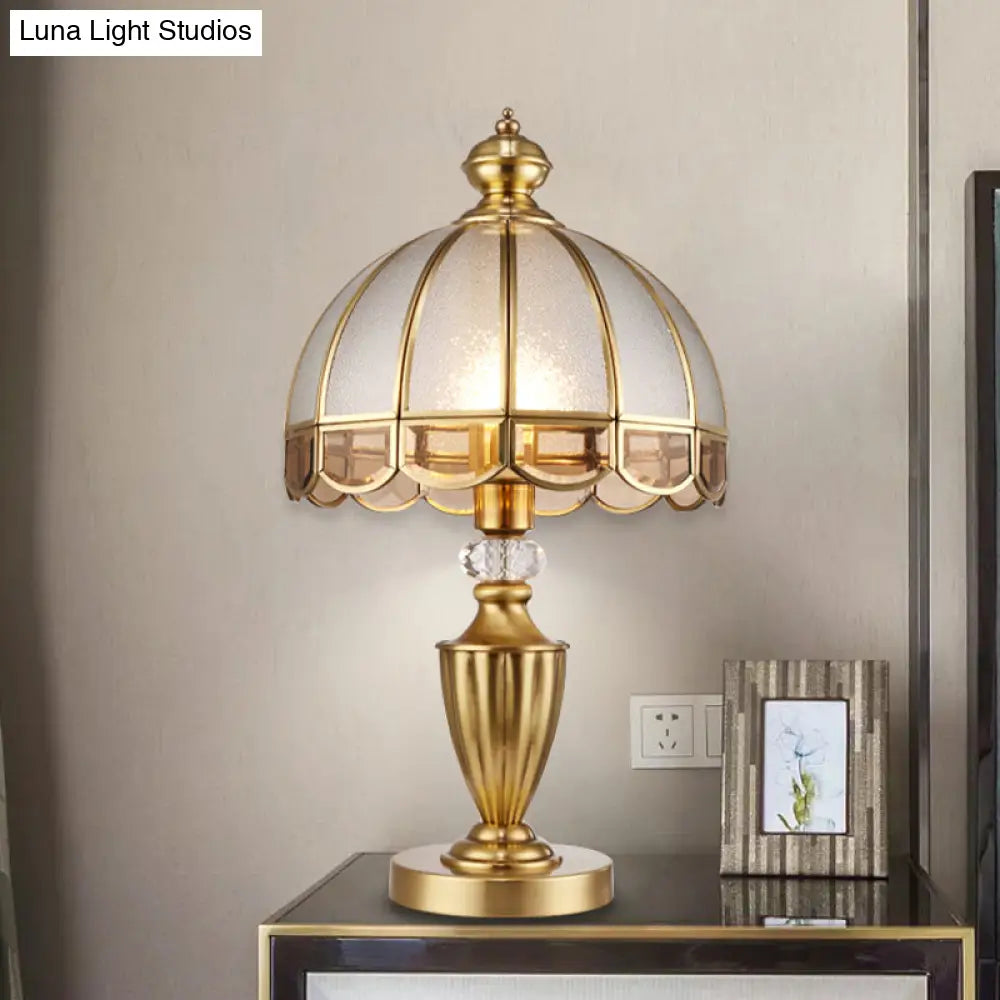 Colonial Gold Metal Table Lamp with Frosted Glass Shade and Crystal Accent
