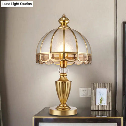 Colonial Gold Metal Table Lamp with Frosted Glass Shade and Crystal Accent