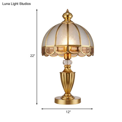Colonial Gold Metal Table Lamp with Frosted Glass Shade and Crystal Accent