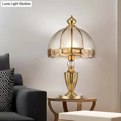 Colonial Gold Metal Table Lamp with Frosted Glass Shade and Crystal Accent