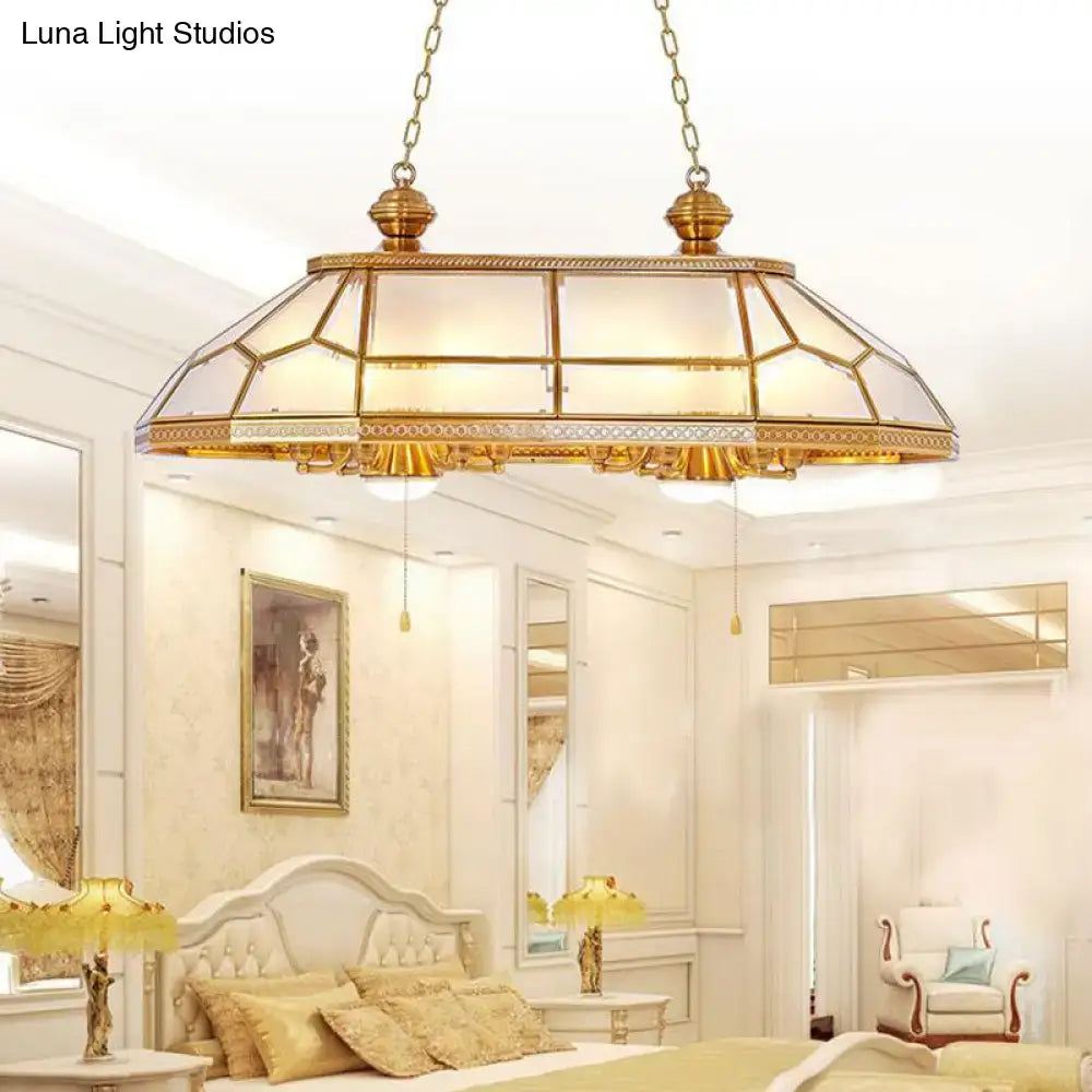 Decorbites™ opal blown glass colonial island light with gold finish featuring 8-head opal blown pendant for living room