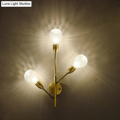 Colonial Gold Sconce with Clear Ribbed Glass and 3 Lights for Living Room Wall Lighting