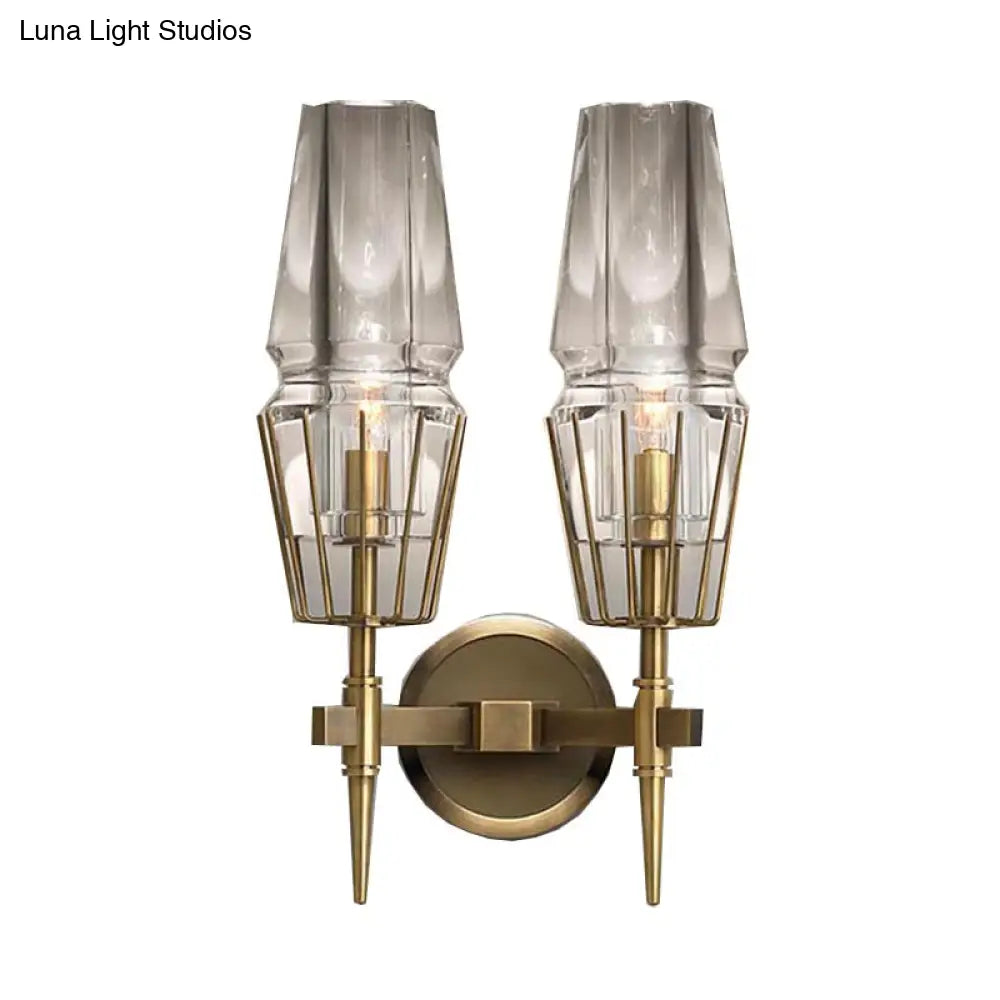 Colonial Gold Wall Sconce with Clear Glass Tapered Design – 1/2-Light Porch Lighting