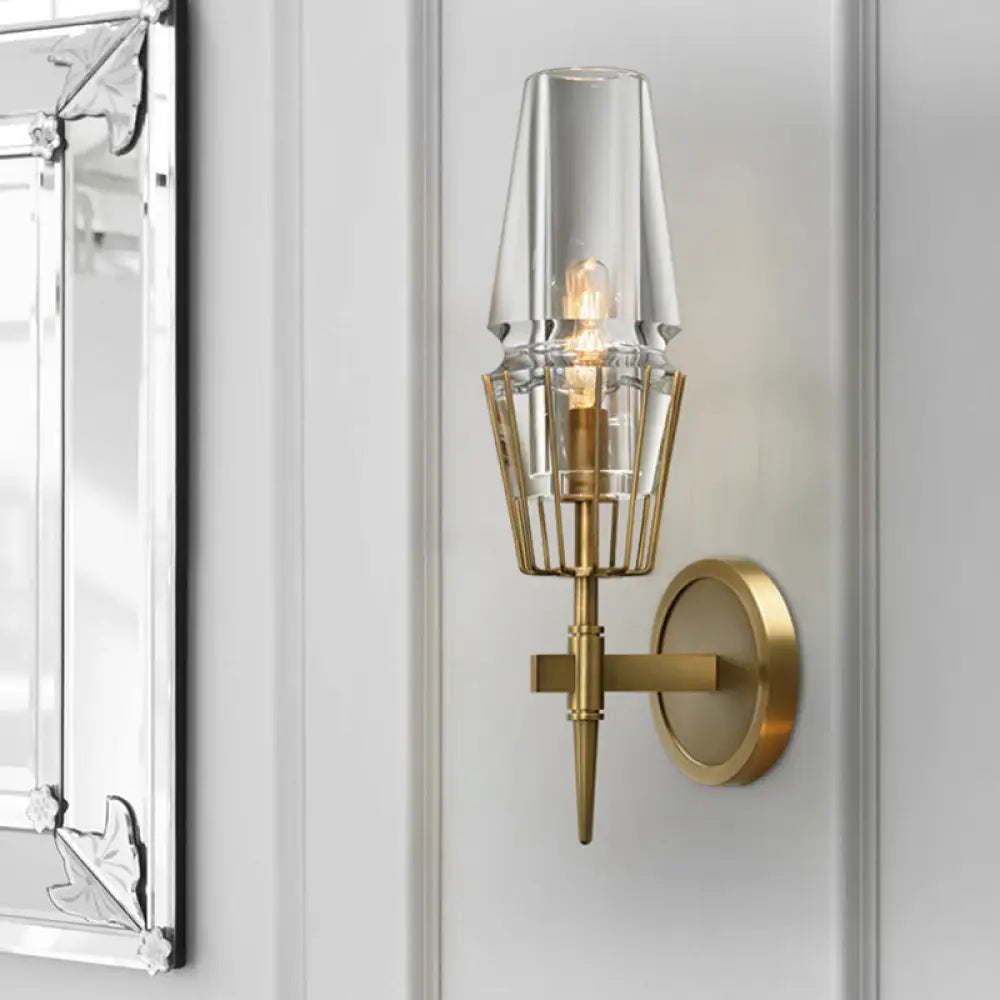 Colonial Gold Wall Sconce with Clear Glass Tapered Design – 1/2-Light Porch Lighting