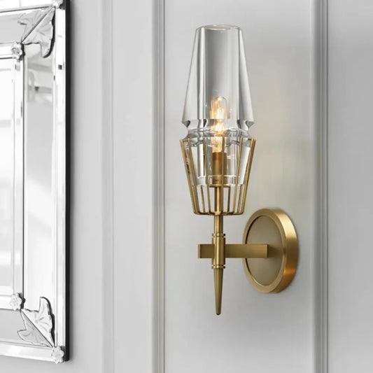 Colonial Gold Wall Sconce with Clear Glass Tapered Design – 1/2-Light Porch Lighting