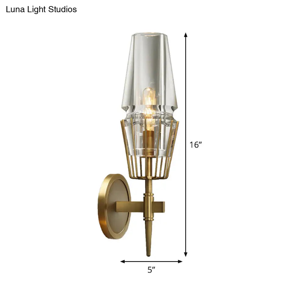 Colonial Gold Wall Sconce with Clear Glass Tapered Design – 1/2-Light Porch Lighting