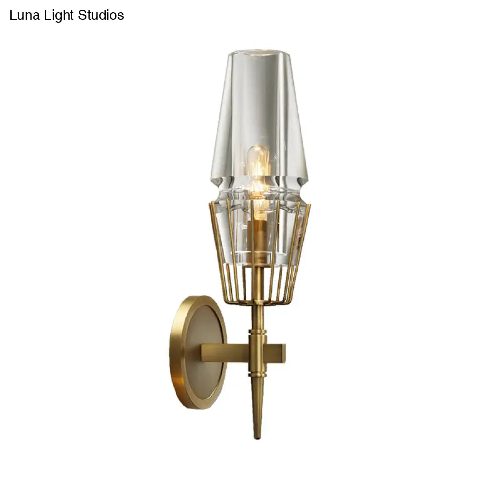 Colonial Gold Wall Sconce with Clear Glass Tapered Design – 1/2-Light Porch Lighting