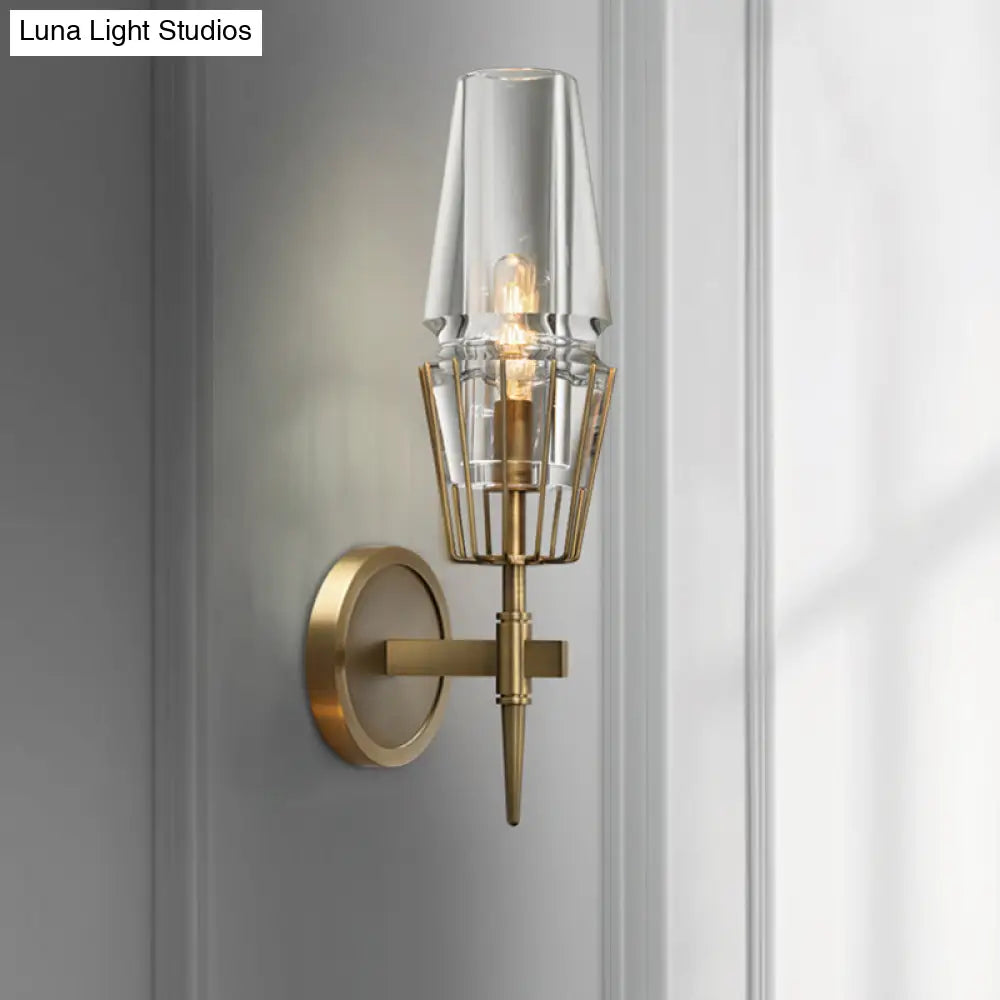Colonial Gold Wall Sconce with Clear Glass Tapered Design – 1/2-Light Porch Lighting