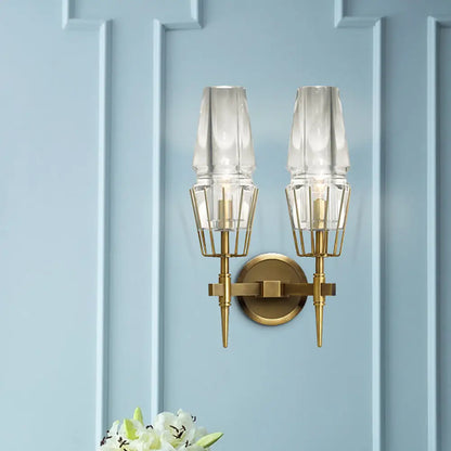 Colonial Gold Wall Sconce with Clear Glass Tapered Design – 1/2-Light Porch Lighting
