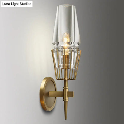 Colonial Gold Wall Sconce with Clear Glass Tapered Design – 1/2-Light Porch Lighting