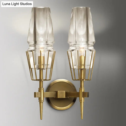 Colonial Gold Wall Sconce with Clear Glass Tapered Design – 1/2-Light Porch Lighting