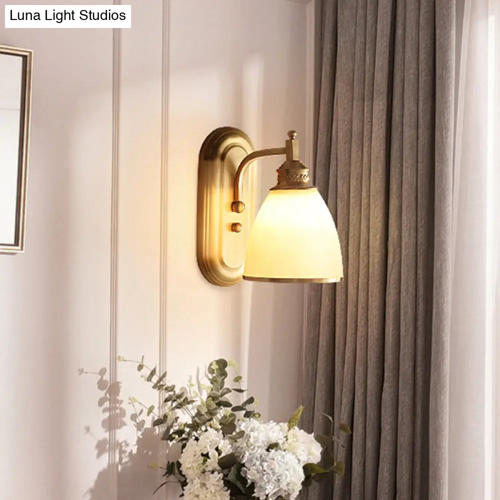 Colonial Gold Wall Sconce with Frosted Glass Shade for Bedroom
