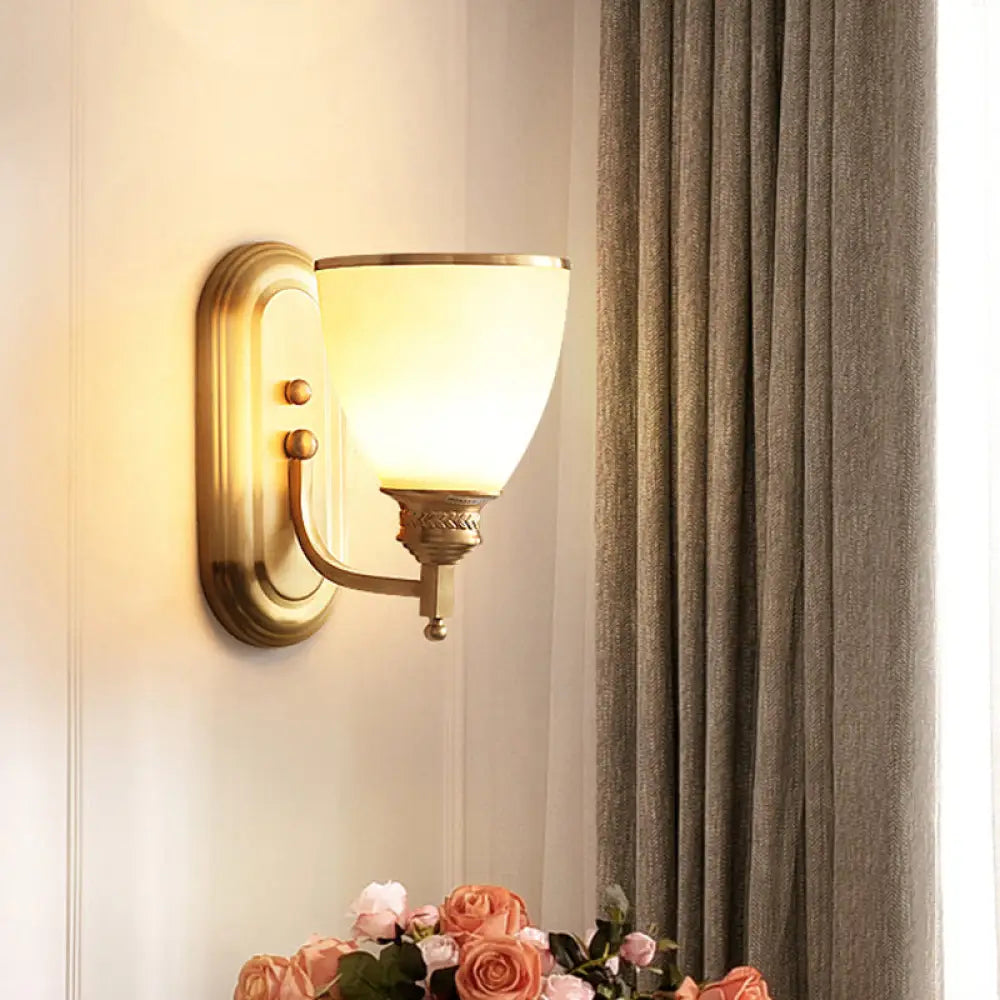 Colonial Gold Wall Sconce with Frosted Glass Shade for Bedroom