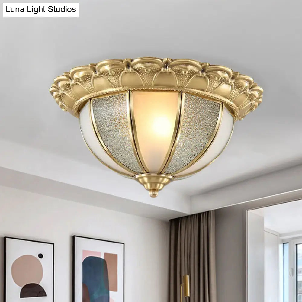 DecorBites™ DecorBites™ Colonial Gold & White Flush Ceiling Light with Textured Glass - 2-Bulb Domed Mount