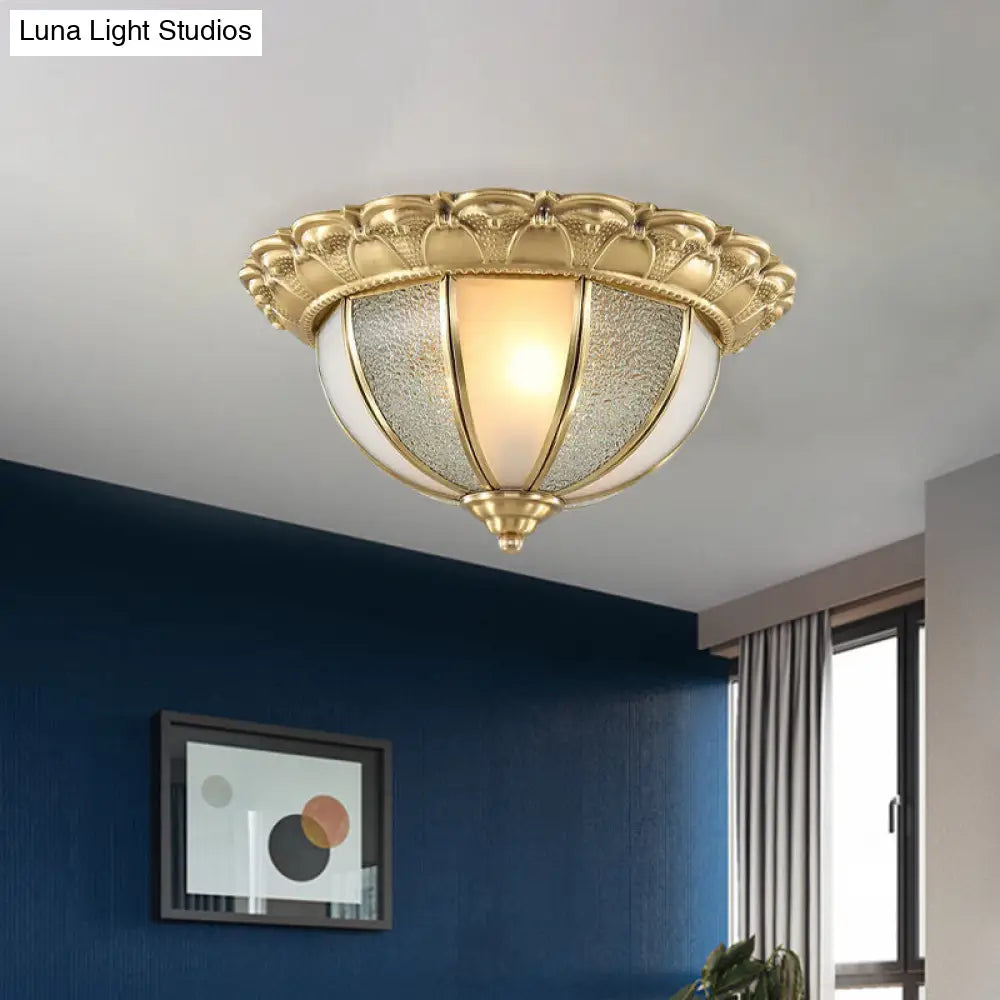 DecorBites™ DecorBites™ Colonial Gold & White Flush Ceiling Light with Textured Glass - 2-Bulb Domed Mount