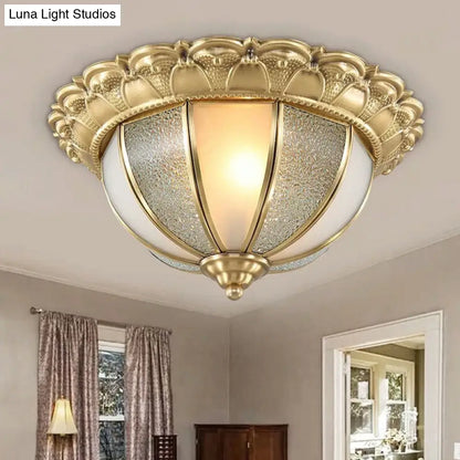 DecorBites™ DecorBites™ Colonial Gold & White Flush Ceiling Light with Textured Glass - 2-Bulb Domed Mount