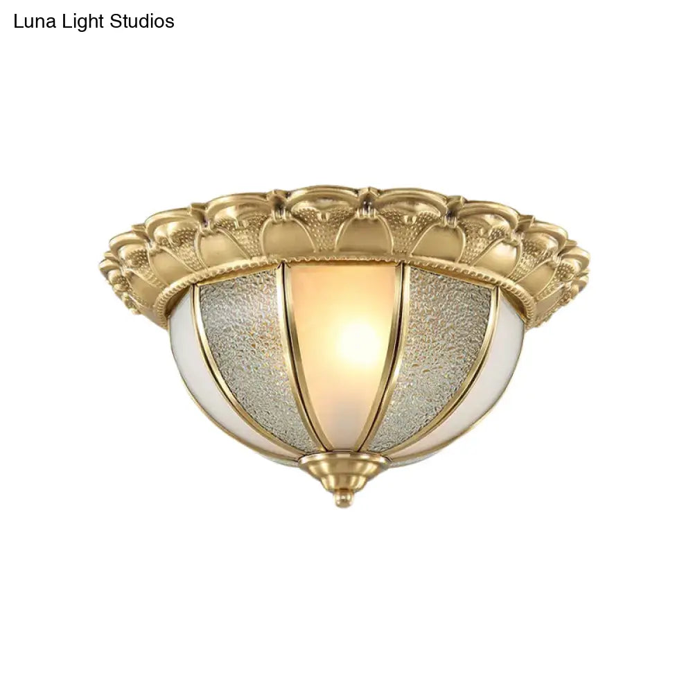 DecorBites™ DecorBites™ Colonial Gold & White Flush Ceiling Light with Textured Glass - 2-Bulb Domed Mount