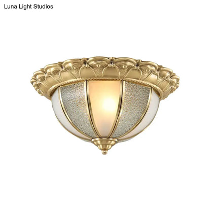 DecorBites™ DecorBites™ Colonial Gold & White Flush Ceiling Light with Textured Glass - 2-Bulb Domed Mount