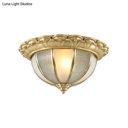 DecorBites™ DecorBites™ Colonial Gold & White Flush Ceiling Light with Textured Glass - 2-Bulb Domed Mount