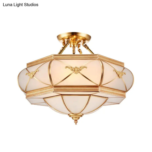DecorBites™ Colonial Opal Glass Flush Light fixture with 6 Brass Heads for Living Room Ceiling Mount, 16-21.5" Wide