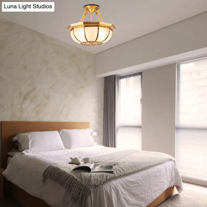 DecorBites™ Colonial Oval Ceiling Light Fixture with Cream Glass and Brass Semi-Mount Lighting - Ideal for Bedroom (3/4/6 Bulbs, 14"/18"/23.5" W)