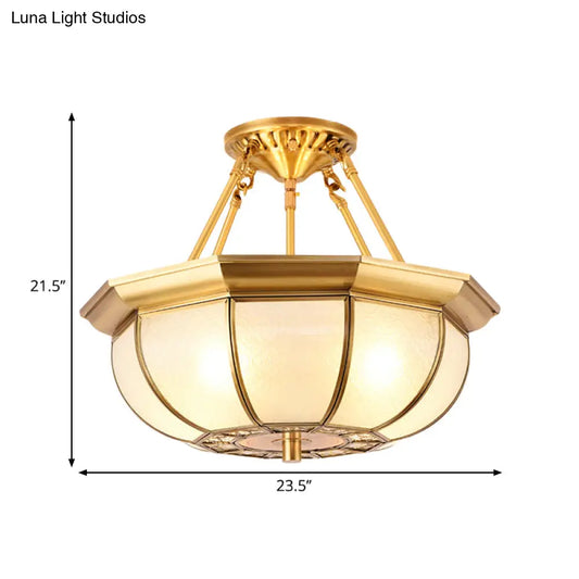 DecorBites™ Colonial Oval Ceiling Light Fixture with Cream Glass and Brass Semi-Mount Lighting - Ideal for Bedroom (3/4/6 Bulbs, 14"/18"/23.5" W)
