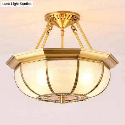 DecorBites™ Colonial Oval Ceiling Light Fixture with Cream Glass and Brass Semi-Mount Lighting - Ideal for Bedroom (3/4/6 Bulbs, 14"/18"/23.5" W)