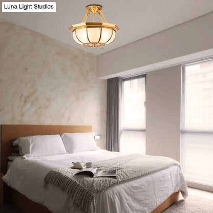 DecorBites™ Colonial Oval Ceiling Light Fixture with Cream Glass and Brass Semi-Mount Lighting - Ideal for Bedroom (3/4/6 Bulbs, 14"/18"/23.5" W)