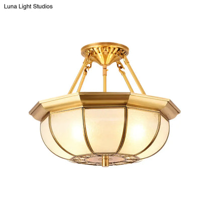 DecorBites™ Colonial Oval Ceiling Light Fixture with Cream Glass and Brass Semi-Mount Lighting - Ideal for Bedroom (3/4/6 Bulbs, 14"/18"/23.5" W)
