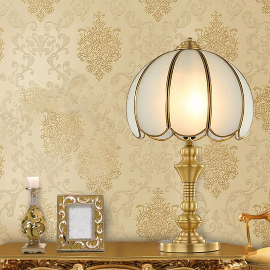 Colonial Polished Brass Nightstand Lamp with Frosted Glass - Ideal for Bedroom