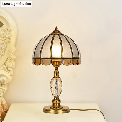 Colonial Scalloped Opal Glass Nightstand Lamp - Gold with Crystal Drop