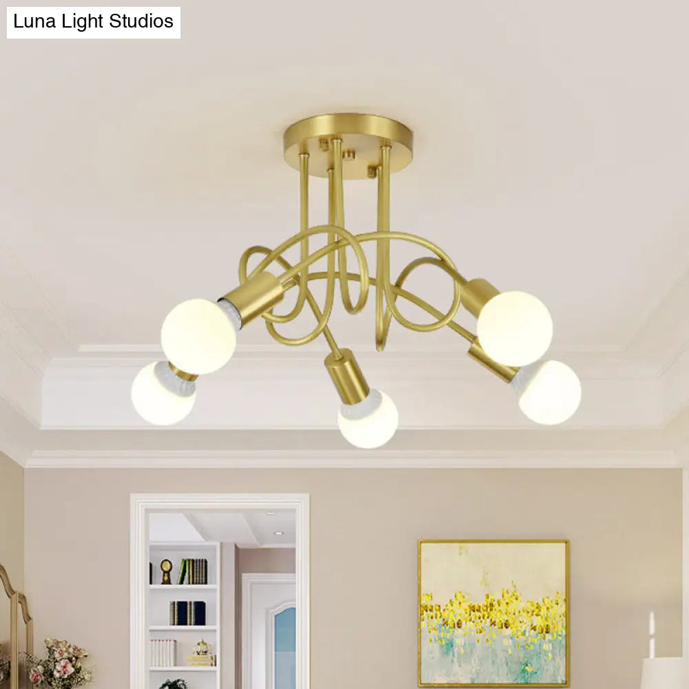 DecorBites™ DecorBites™ Colonial Sputnik Semi Flush Mount Ceiling Light in Gold with Opal Glass Shade - 3/4/5-Light Metal Fixture