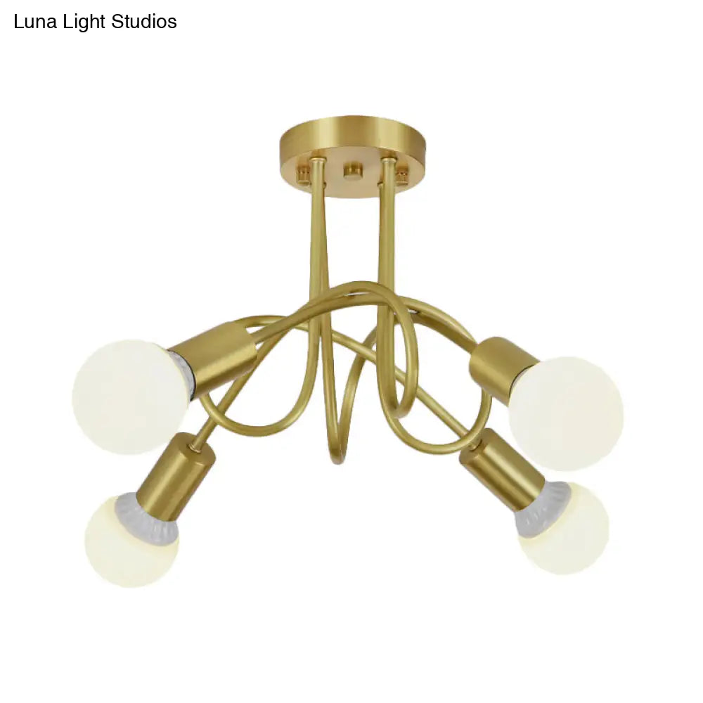 DecorBites™ DecorBites™ Colonial Sputnik Semi Flush Mount Ceiling Light in Gold with Opal Glass Shade - 3/4/5-Light Metal Fixture
