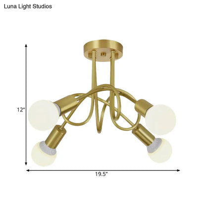 DecorBites™ DecorBites™ Colonial Sputnik Semi Flush Mount Ceiling Light in Gold with Opal Glass Shade - 3/4/5-Light Metal Fixture