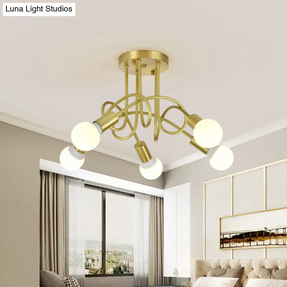 DecorBites™ DecorBites™ Colonial Sputnik Semi Flush Mount Ceiling Light in Gold with Opal Glass Shade - 3/4/5-Light Metal Fixture