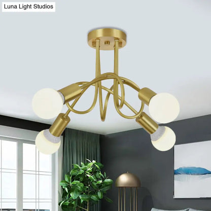 DecorBites™ DecorBites™ Colonial Sputnik Semi Flush Mount Ceiling Light in Gold with Opal Glass Shade - 3/4/5-Light Metal Fixture