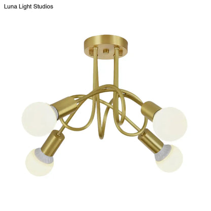 DecorBites™ DecorBites™ Colonial Sputnik Semi Flush Mount Ceiling Light in Gold with Opal Glass Shade - 3/4/5-Light Metal Fixture