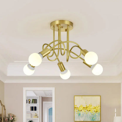 DecorBites™ DecorBites™ Colonial Sputnik Semi Flush Mount Ceiling Light in Gold with Opal Glass Shade - 3/4/5-Light Metal Fixture