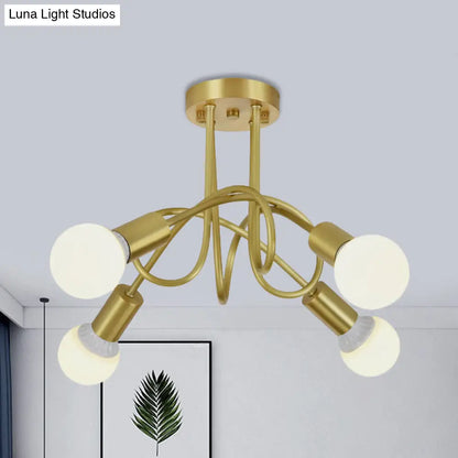 DecorBites™ DecorBites™ Colonial Sputnik Semi Flush Mount Ceiling Light in Gold with Opal Glass Shade - 3/4/5-Light Metal Fixture