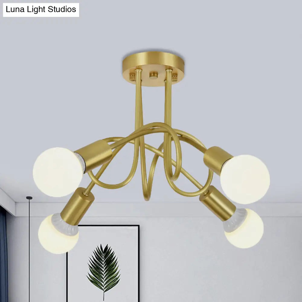 DecorBites™ DecorBites™ Colonial Sputnik Semi Flush Mount Ceiling Light in Gold with Opal Glass Shade - 3/4/5-Light Metal Fixture