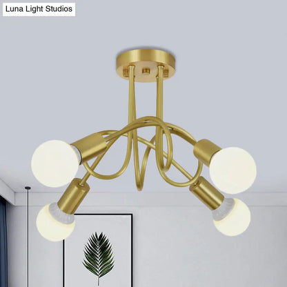 DecorBites™ DecorBites™ Colonial Sputnik Semi Flush Mount Ceiling Light in Gold with Opal Glass Shade - 3/4/5-Light Metal Fixture