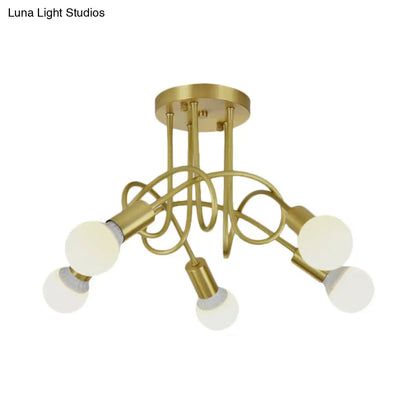 DecorBites™ DecorBites™ Colonial Sputnik Semi Flush Mount Ceiling Light in Gold with Opal Glass Shade - 3/4/5-Light Metal Fixture