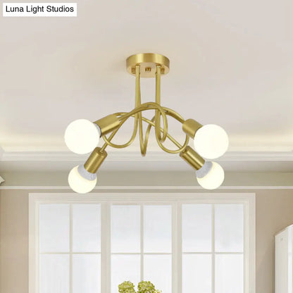 DecorBites™ DecorBites™ Colonial Sputnik Semi Flush Mount Ceiling Light in Gold with Opal Glass Shade - 3/4/5-Light Metal Fixture
