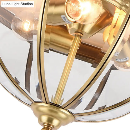 DecorBites™ DecorBites™ Colonial Style Brass Domed Flush Ceiling Light - 3 Lights Clear Glass Flush Mount for Bedrooms