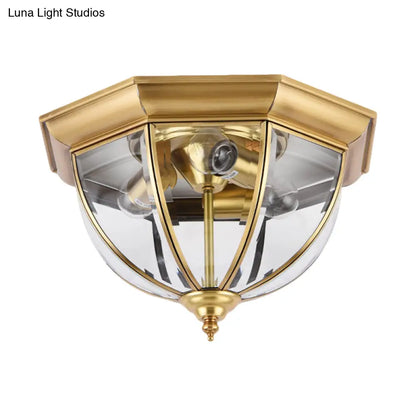 DecorBites™ DecorBites™ Colonial Style Brass Domed Flush Ceiling Light - 3 Lights Clear Glass Flush Mount for Bedrooms