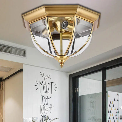 DecorBites™ DecorBites™ Colonial Style Brass Domed Flush Ceiling Light - 3 Lights Clear Glass Flush Mount for Bedrooms
