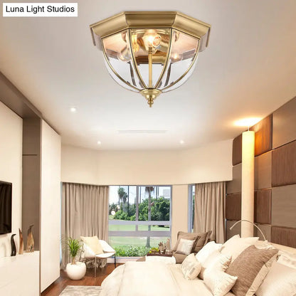 DecorBites™ DecorBites™ Colonial Style Brass Domed Flush Ceiling Light - 3 Lights Clear Glass Flush Mount for Bedrooms