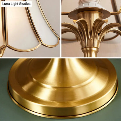 Colonial Style Brass Scalloped Nightstand Lamp with Opaque Glass - Ideal for Single Bedroom Nightstands